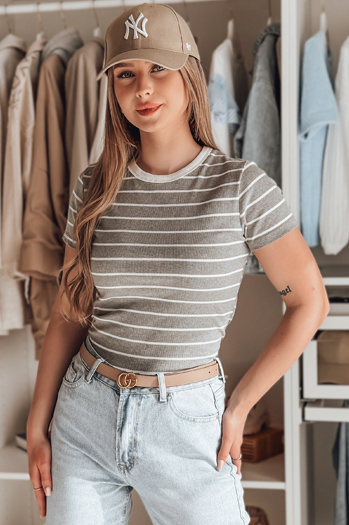 Damen Basic gestreiftes T-Shirt LINESS grau Dstreet RY2821