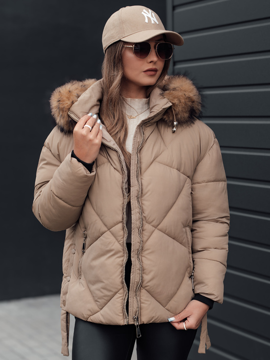 Damen Winterjacke LESISI gesteppt mit Kapuze beige Dstreet TY4715