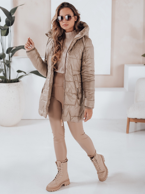 Gesteppte Winterjacke für Damen mit Kapuze in camel Dstreet TY5091