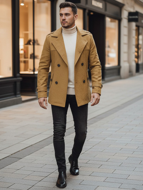 Herren Zweireihiger Mantel Sandfarbe Dstreet CX0443