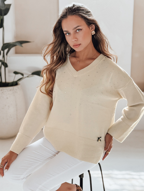 Damen Pullover mit V-Ausschnitt VERALIA ecru Dstreet MY2517