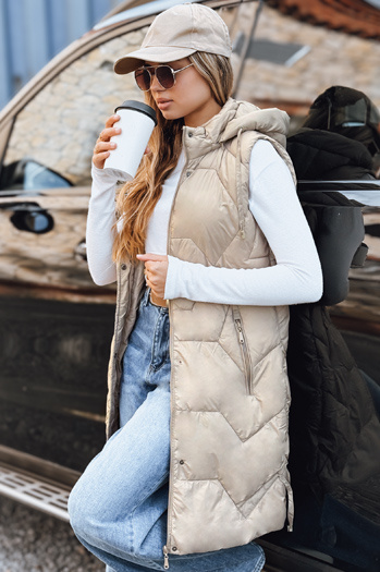 Kamizelka damska długa pikowana beżowa Dstreet TY5265