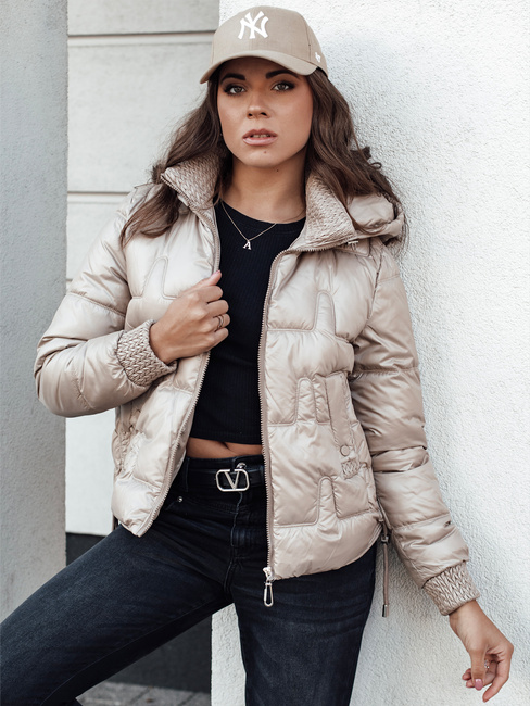 Damen FASHWARM kurze Steppjacke mit Kapuze camel Dstreet TY4638