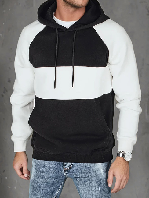 Herren-Kapuzenpullover mit schwarzen und weißen Streifen Dstreet BX5901