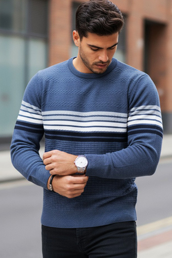 Blau gestreifter Herren-Pullover Dstreet WX2325