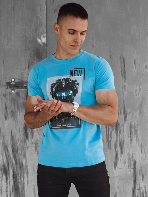 Bedrucktes türkisfarbenes T-Shirt für Männer Dstreet RX5551