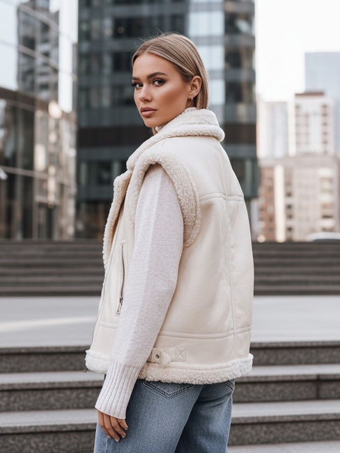 Damen Lederweste mit Schafsfell beige Dstreet TY5238z