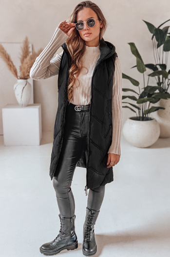 Lange gesteppte Damenweste mit Kapuze schwarz Dstreet TY5096