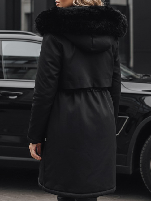 Damen Winter Parka Jacke mit Pelz schwarz Dstreet TY5113