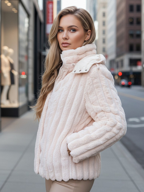 Damen Pelzjacke mit Kapuze rosa Dstreet TY5277z