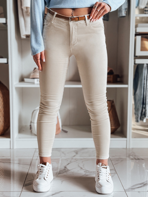 CLARET Damen Denim-Hose mit Gürtel Set in hellbeige Dstreet UY2440