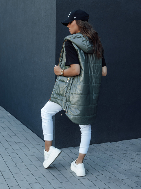 Lange Damen Steppweste mit Kapuze JESS grün Dstreet TY4442