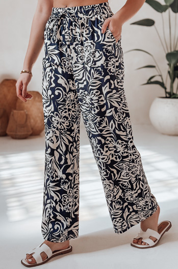 Damen Stoffhose mit weitem Bein TROPICAL SUN navy blau Dstreet UY2632