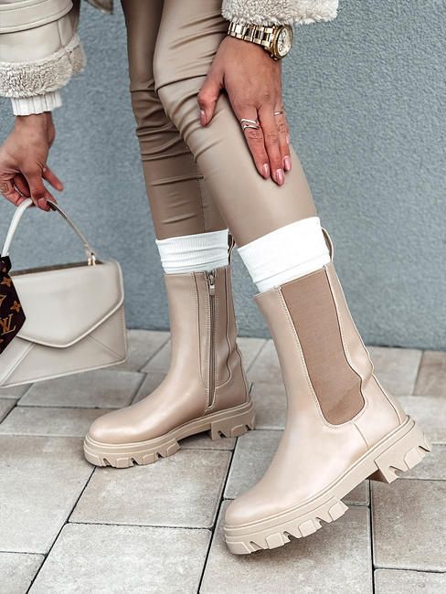 Damen TRUESTEP lange Stiefel mit dicker Sohle beige Dstreet ZY0533