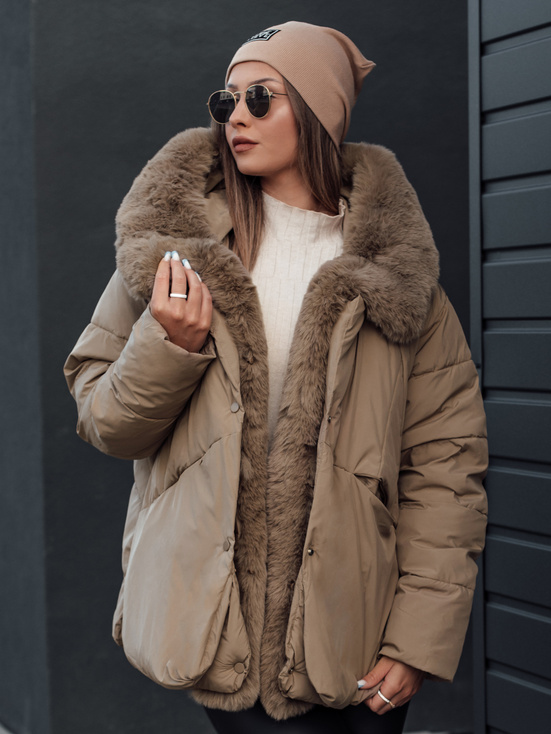 LUNAVI Damen gesteppte Winterjacke mit Fell hellbeige Dstreet TY4665