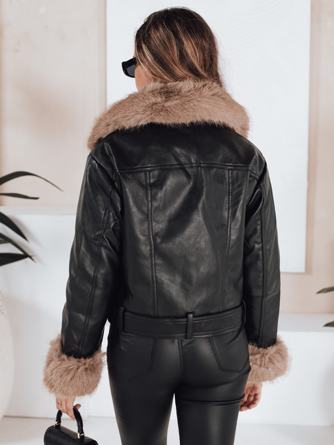 Damen Winter Lederjacke mit Kunstpelz schwarz Dstreet TY5210