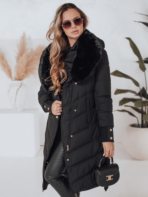 Damen gesteppte Winterjacke mit Kunstpelz schwarz Dstreet TY5076