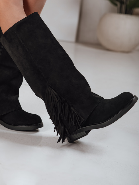 Damenstiefel aus Wildleder mit Fransen schwarz Dstreet ZY1268