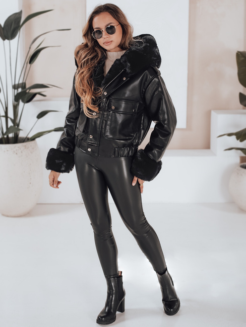 Damen Lederjacke mit Kunstfell schwarz Dstreet TY5128