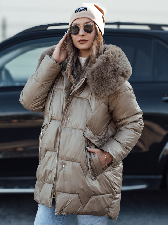 Damen FROSTYFIT gesteppte Winterjacke mit Kapuze beige Dstreet TY4676