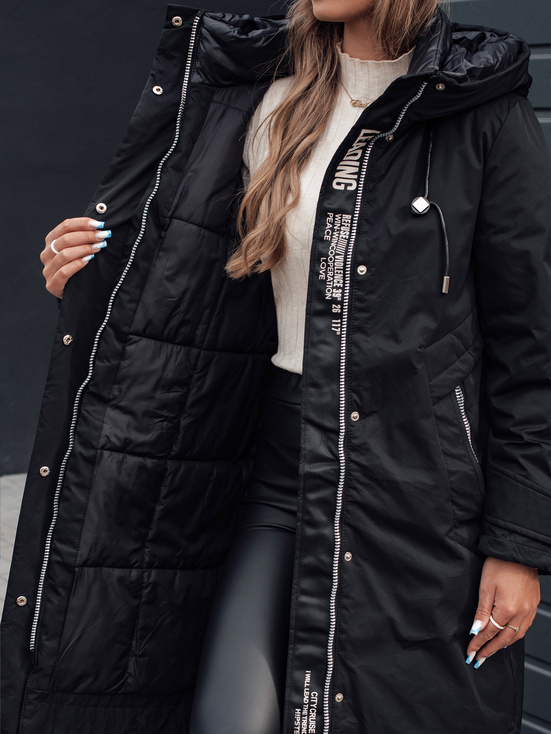 Damen Winterjacke ELEGANTI lang mit Kapuze schwarz Dstreet TY4658