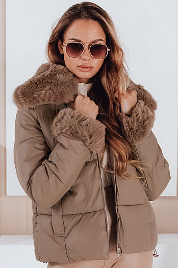 Kurze Damen Steppjacke mit Fell Dstreet camel TY5069