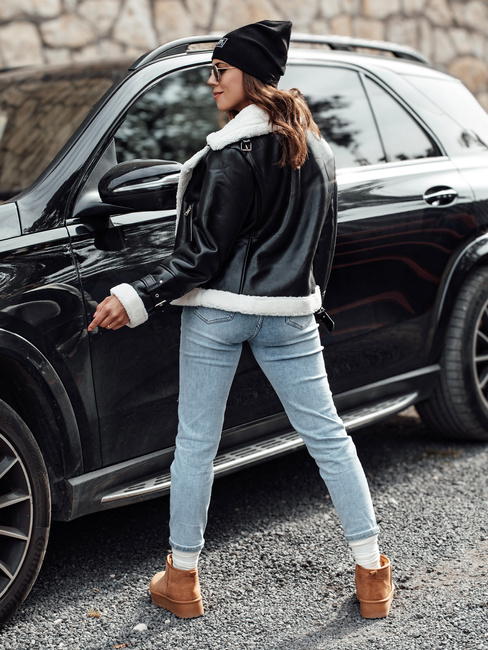 Damen Winter Lederjacke BELLCIAO schwarz und beige Dstreet TY4685