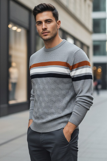 Grauer gestreifter Pullover für Männer Dstreet WX2335