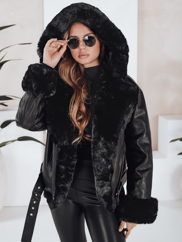 Pelz Kunstfell Jacke Winter Leder Winterjacke Damen Mit Fell Innen
