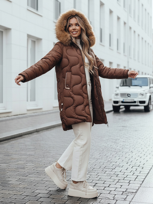 Damen Winterjacke VIRELIA gesteppt mit Kapuze braun Dstreet TY4936