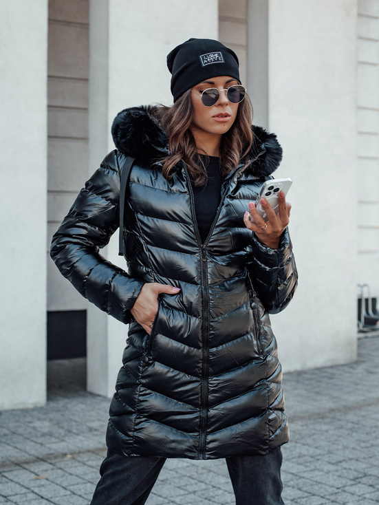 Damen Steppwinterjacke mit Kapuze CRYSTAL schwarz Dstreet TY4584