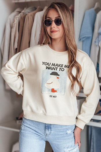 Damen Sweatshirt in Übergröße bedruckt GOOSHY ecru Dstreet BY1427