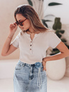 Damen Einheitsgröße gerippte Bluse KISS LOOK beige Dstreet RY2834