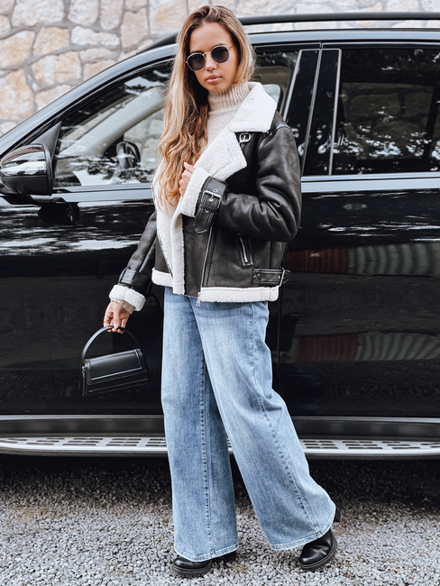 Damen Ramones Jacke mit Schafsfell schwarz Dstreet TY5237