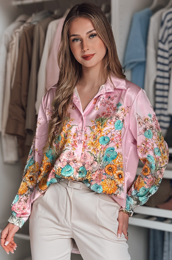 Damenhemd in Übergröße mit Blumenmuster BLOSSIVA rosa Dstreet DY0465