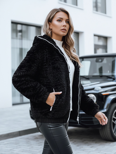 Damen Pelzjacke mit Kapuze schwarz Dstreet TY5271