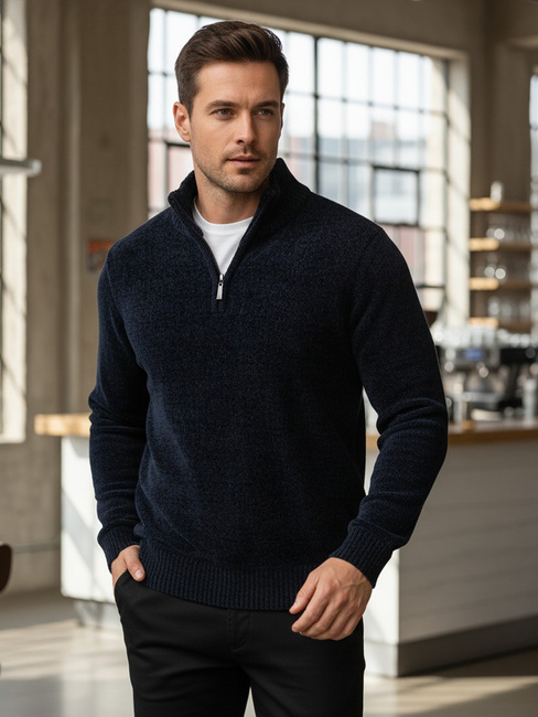 Herren Pullover mit Stehkragen navy blau Dstreet WX2349