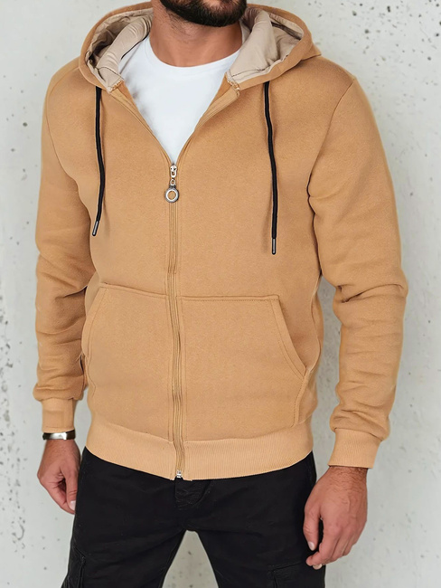 Herren Sweatshirt mit Kapuze und Reißverschluss in camel Dstreet BX5864