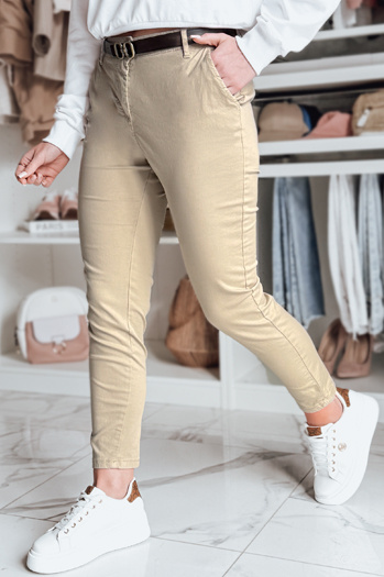 Damen Slim Fit Hose mit Gürtel LINESKA dunkelbeige Dstreet UY2578