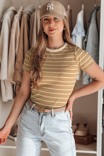 LINESS Damen gestreiftes Basic-T-Shirt camel Dstreet RY2819