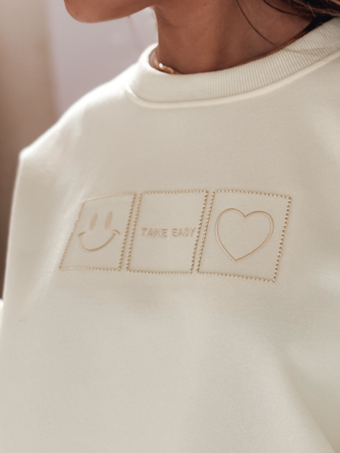 Damen Sweatshirt in Übergröße mit Stickerei EASYJOY ecru Dstreet BY1515