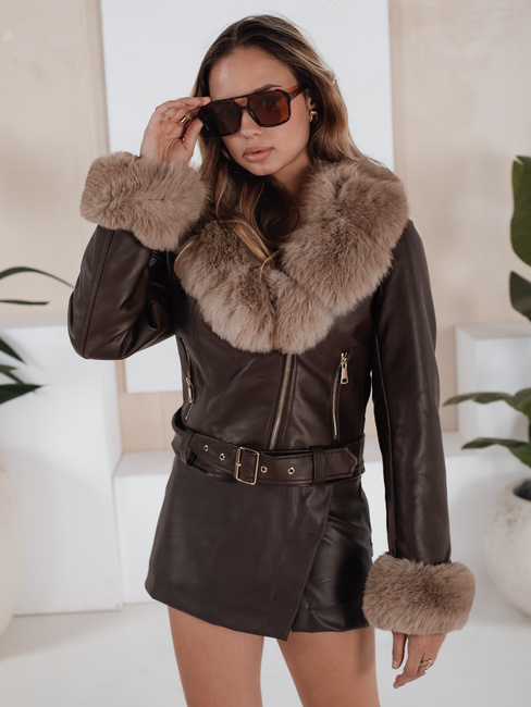 Damen Winter Lederjacke mit Fell braun Dstreet TY5211