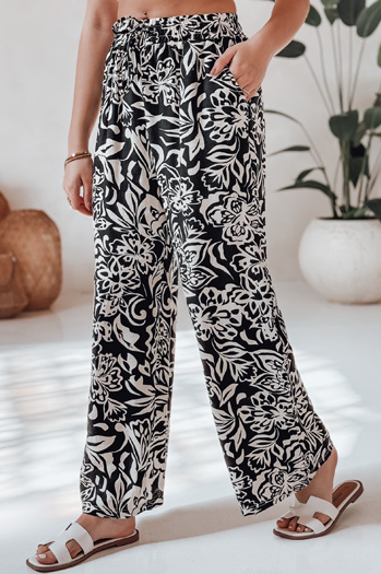 Damen Stoffhose mit weitem Bein TROPICAL SUN schwarz Dstreet UY2634