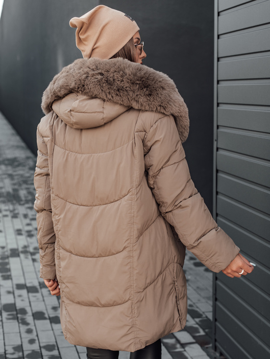 Damen Winterjacke MORISIO lang gesteppt mit Kapuze dunkelbeige Dstreet TY4701