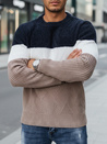 Herren Pullover mit Rundhalsausschnitt navy blau und beige Dstreet WX2321