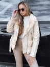 Damen Leder Ramones Jacke mit Pelz Creme Dstreet TY5275