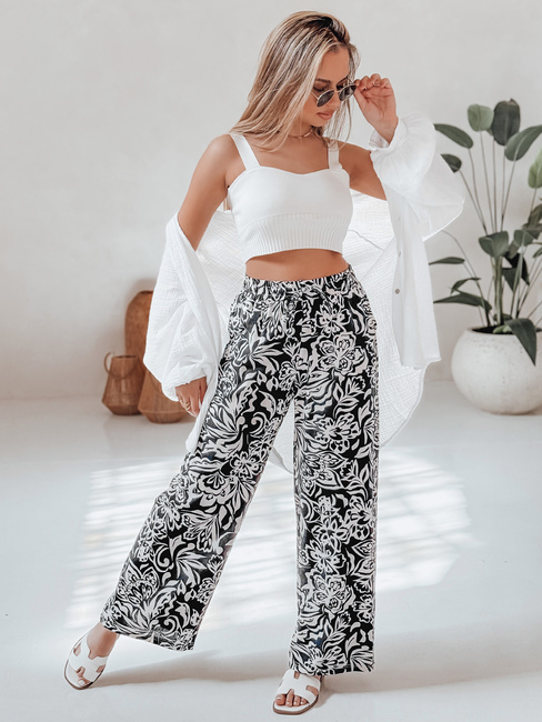 Damen Stoffhose mit weitem Bein TROPICAL SUN schwarz Dstreet UY2634