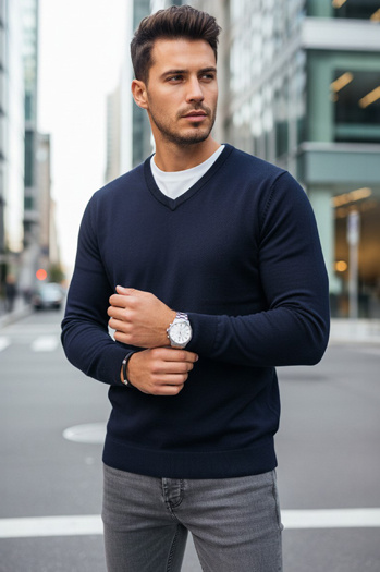 Marineblauer Herren Pullover mit Rundhalsausschnitt Dstreet WX2315