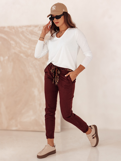 Damen CHARMYOU Denim-Hose mit Gürtel burgund Dstreet UY2271