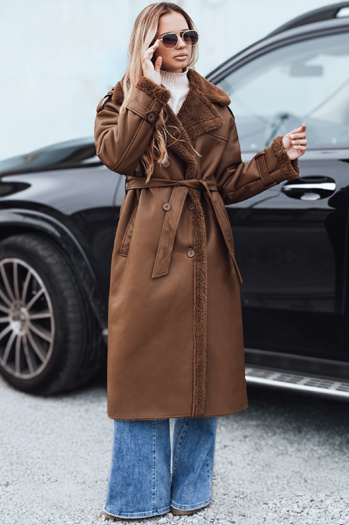 Damen Wintermantel CHICFROST lang braun Leder Dstreet TY4992